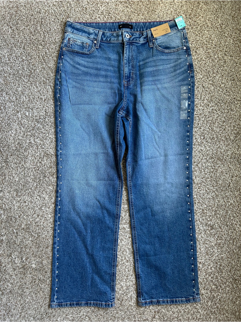 Maurices edgely Relaxed Straight High Rise Studded Jeans 16 Short Casual Denim